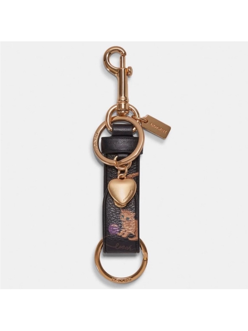 Coach Trigger Snap Bag Charm With Cat Print